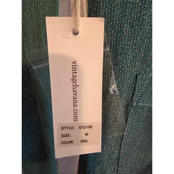 Vintage Havana Striped Button Down Top Green Cream Metallic Lurex Shirt (M) NWT - Picture 5 of 11